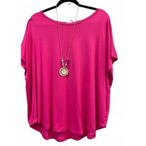 NEW YOLLY woven tee with necklace in hot pink